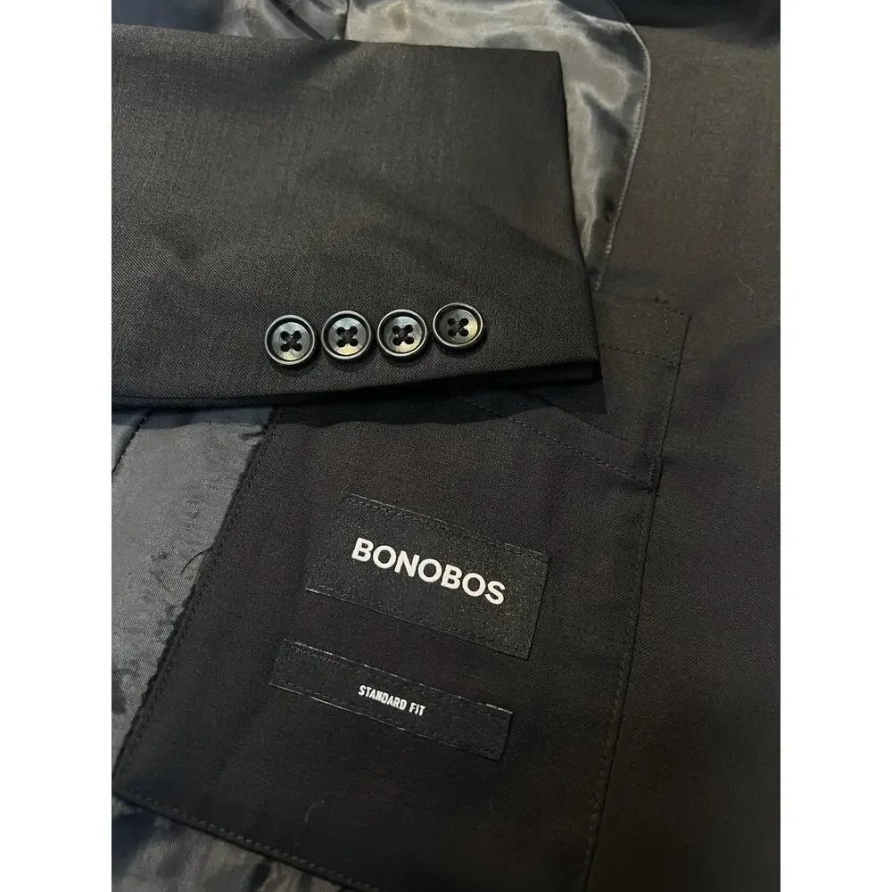 Bonobos Jetsetter Black Suit 36R 29x30 Standard Fit Wool Stretch NWOT